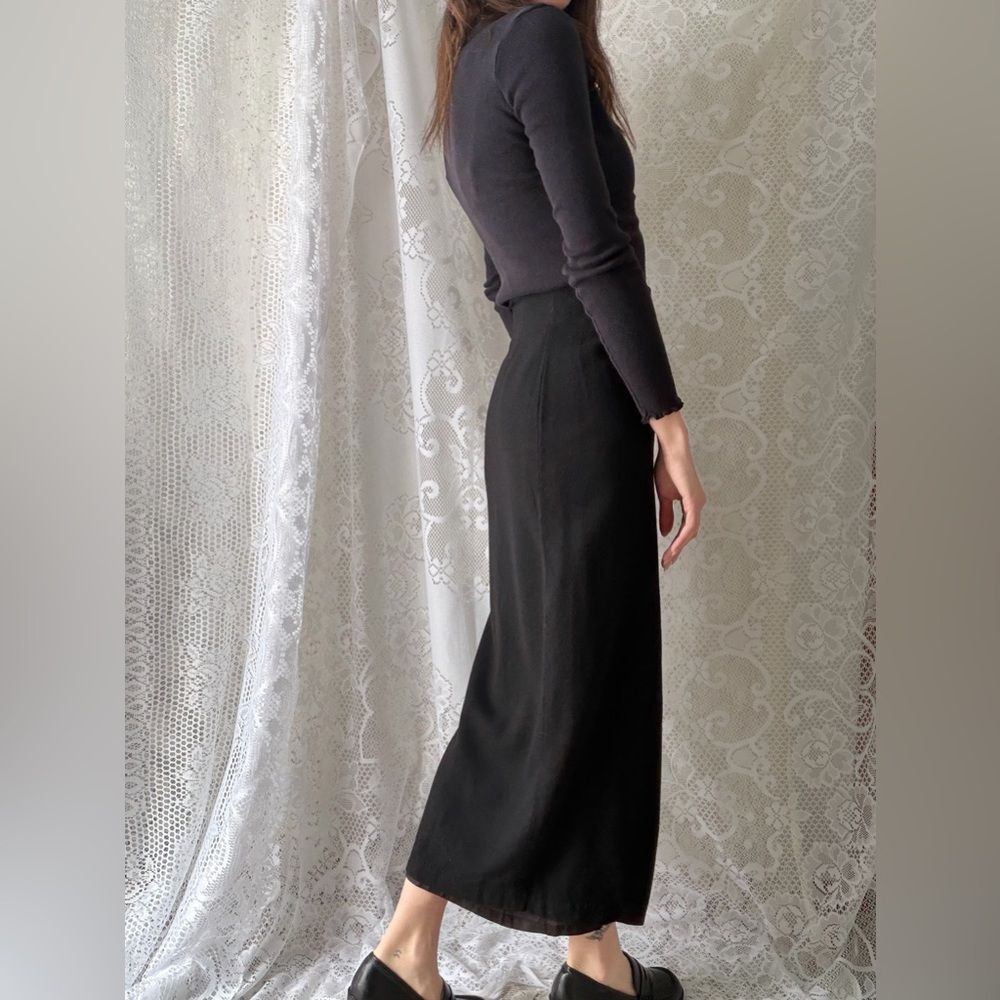 Vintage 90s Black Worsted Wool Midi Skirt Gantos Made In USA - Picture 6 of 9
